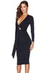 Black Multi-way Deep V Neck Knot Tie Long Sleeve Midi Dress